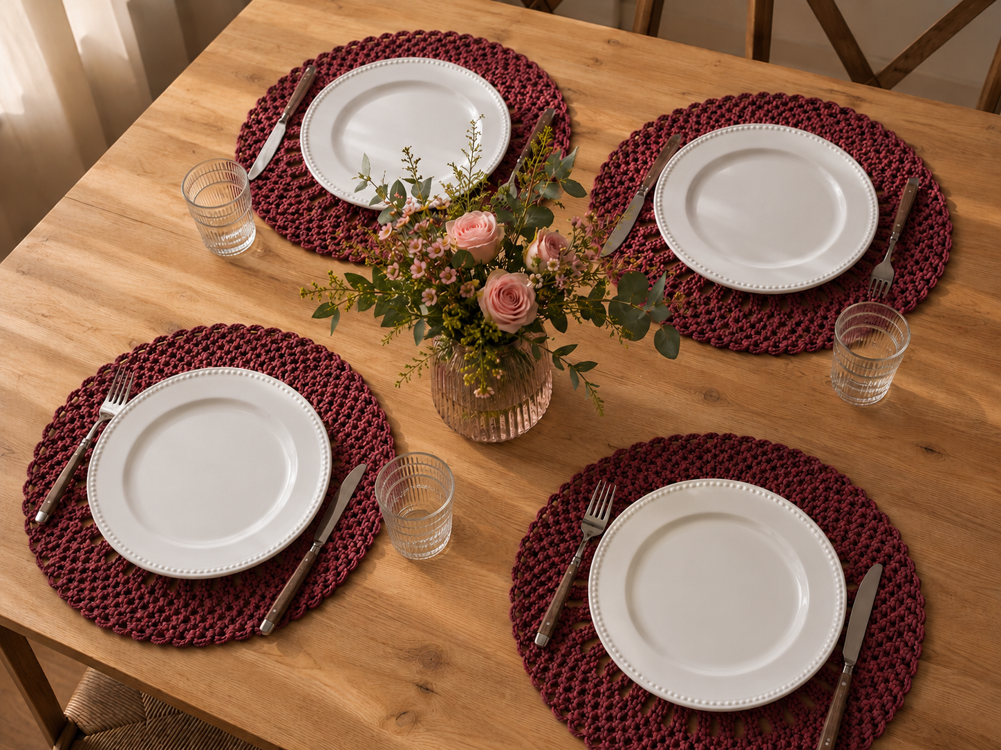 Macrame Round Placemat with Square Knots PDF Pattern